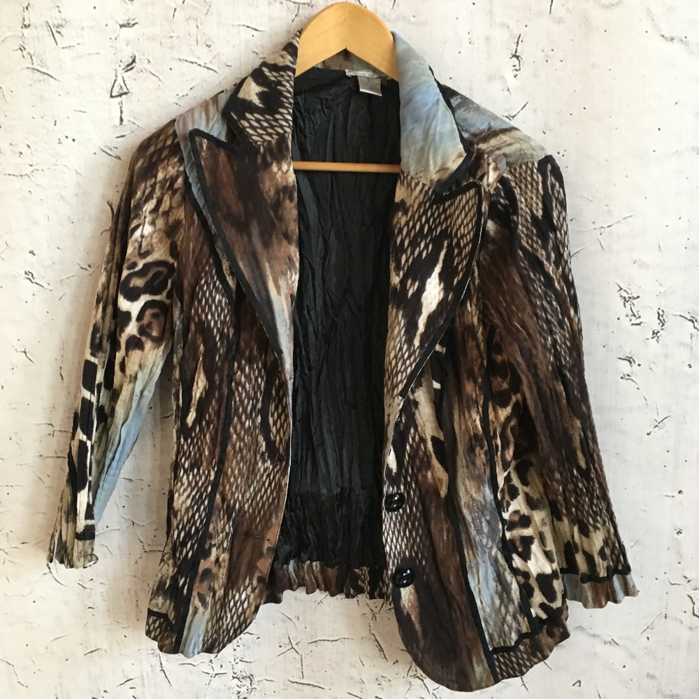 Alberto Makali Brown Animal Print Blazer Jacket
